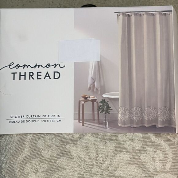 Common Thread shower curtain Farmhouse Texture 100%cotton Medallion Border NWT - Picture 3 of 8